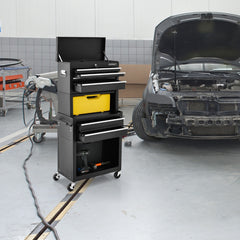 Carro de Taller con Cerradura 9 Compartimentos y Forro de EVA de Herramientas Rodante 2 en 1 para Garaje 61,5 x 33 x 132 cm Negro