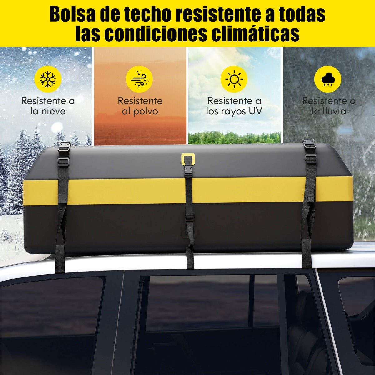 Cofre de Techo para Coche 600L Bolsa de Carga para Techo de Coche Impermeable Bolsa de Portaequipajes para Vehículos con 10 Correas Amarillo