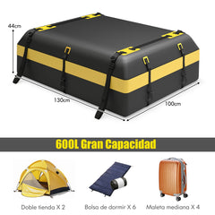 Cofre de Techo para Coche 600L Bolsa de Carga para Techo de Coche Impermeable Bolsa de Portaequipajes para Vehículos con 10 Correas Amarillo