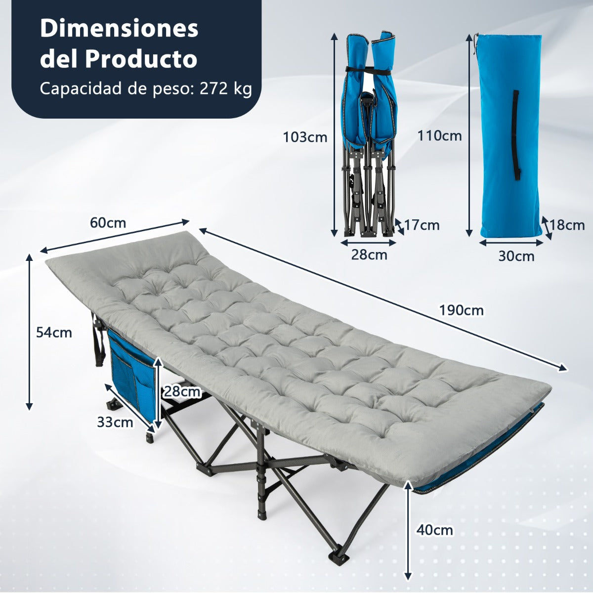 Cojín para Tumbona con 4 Correas de Fijación Tumbona Cojín de Catre para Silla de Exterior Jardín Terraza y Balcón 190 x 70 x 7 cm Gris