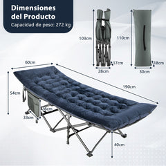 Cojín para Tumbona con 4 Correas de Fijación Tumbona Cojín de Catre para Silla de Exterior Jardín Terraza y Balcón 190 x 70 x 7 cm Azul