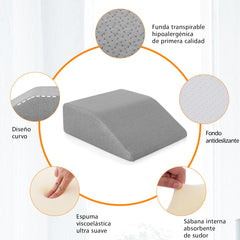 Cojín de Cuña para Elevar Pierna de Espuma Memoria Revestimiento Transpirable Desmontable para Dormir Leer Embarazo 60 x 54,5 x 20 cm Gris