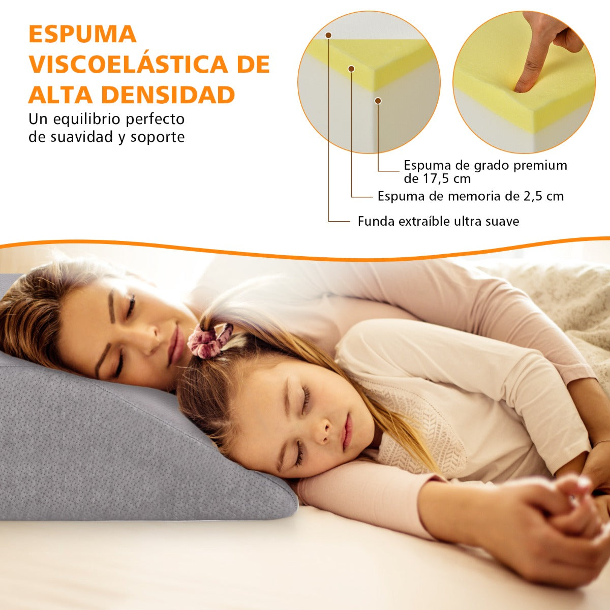 Cojín de Cuña para Elevar Pierna de Espuma Memoria Revestimiento Transpirable Desmontable para Dormir Leer Embarazo 60 x 54,5 x 20 cm Gris