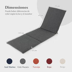 Cojín para Tumbona de Exterior Almohadilla para Muebles de Patio con Correas de Fijación Cierre de Gancho Bucle 182 x 59 cm Gris