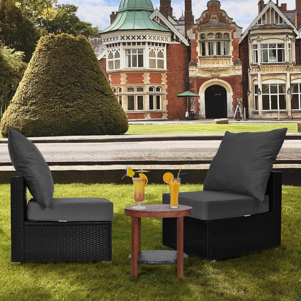 Juego de 2 Cojines Desmontables para Muebles de Patio con Cintas Antideslizantes Relleno Suave Gris