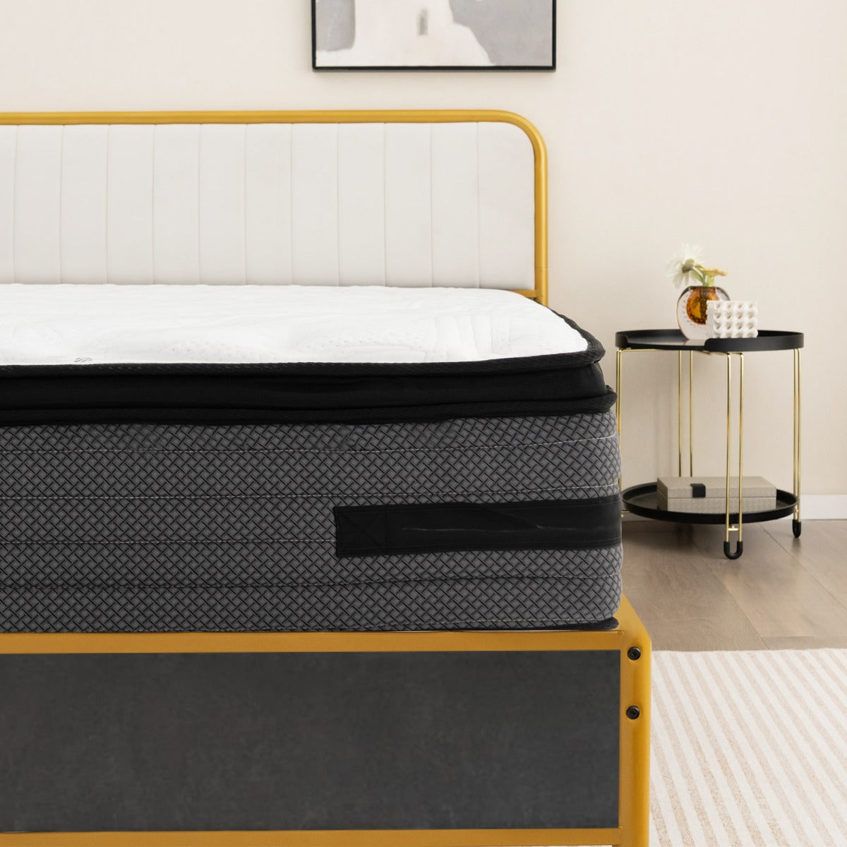 Colchón de Espuma Viscoelástica Híbrido con Infusión de Gel H2 Frío y Funda de Tela Tejida Amigable con la Piel 200 x 140 x 32 cm Blanco