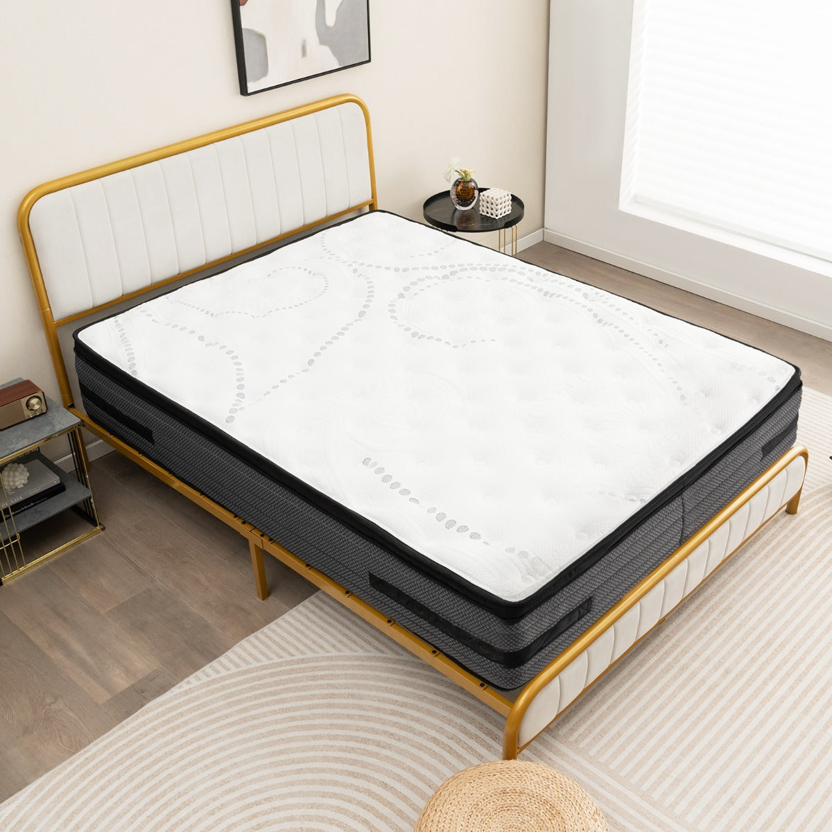 Colchón de Espuma Viscoelástica Híbrido con Infusión de Gel H2 Frío y Funda de Tela Tejida Amigable con la Piel 200 x 140 x 32 cm Blanco