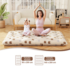 Colchón Enrollable Para el Suelo Tapete de Tatami con Funda Lavable Colchoneta Portátil con Bolsa de Transporte-Marrón-200 x 140 x 10cm