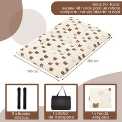 Colchón Enrollable Para el Suelo Tapete de Tatami con Funda Lavable Colchoneta Portátil con Bolsa de Transporte-Marrón-200 x 140 x 10cm