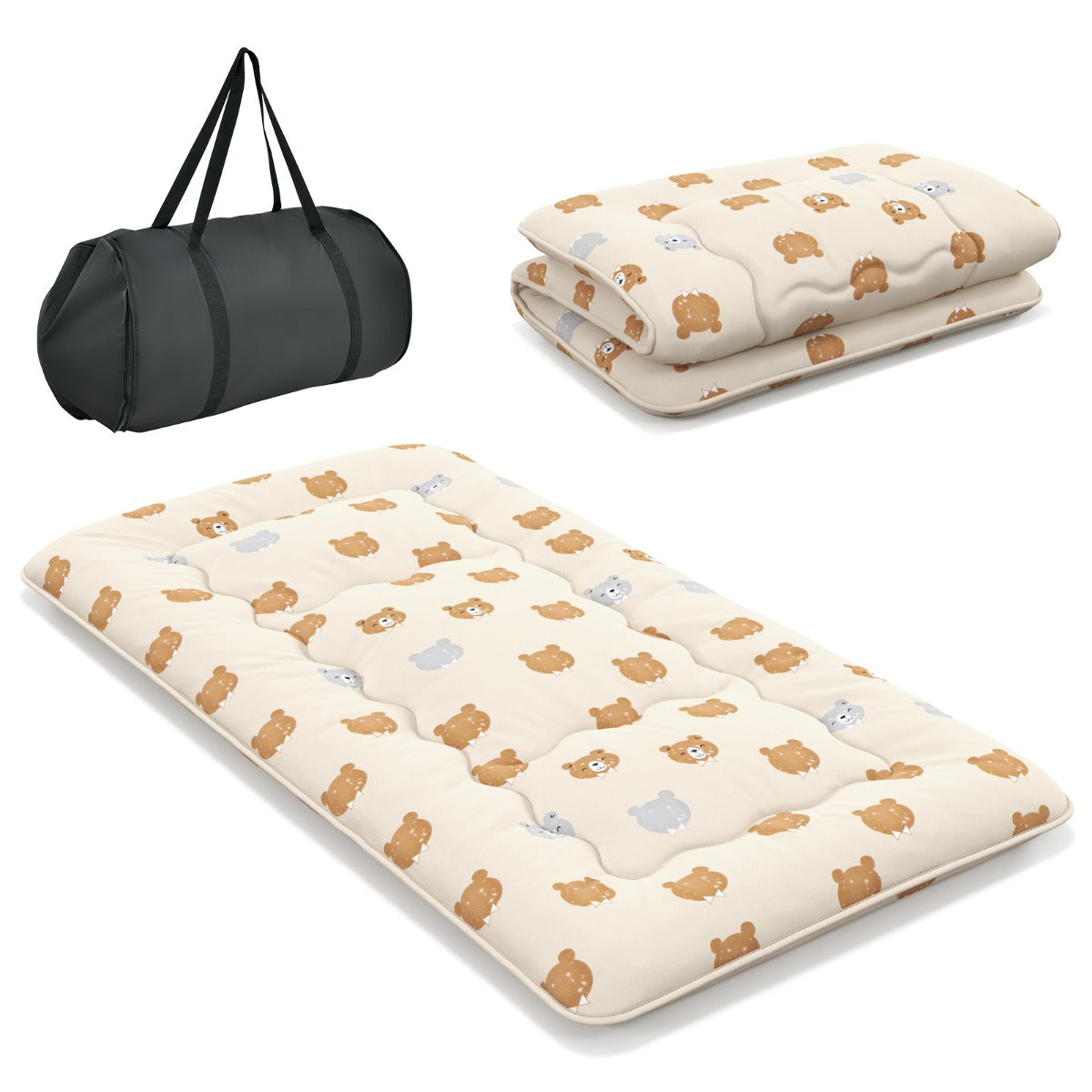 Colchón Enrollable Para el Suelo Tapete de Tatami con Funda Lavable Colchoneta Portátil con Bolsa de Transporte-Marrón-200 x 90 x 10 cm