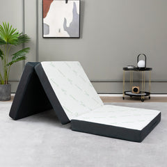 Colchón Plegable en 3 Secciones Cubierta de Fibra de Bambú y Tela Transpirable con Asa 193 x 80 x 10 cm Blanco y Gris