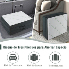 Colchón Plegable en 3 Secciones Cubierta de Fibra de Bambú y Tela Transpirable con Asa 193 x 80 x 10 cm Blanco y Gris