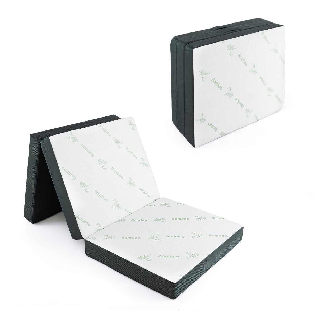 Colchón Plegable en 3 Secciones Cubierta de Fibra de Bambú y Tela Transpirable con Asa 193 x 80 x 10 cm Blanco y Gris
