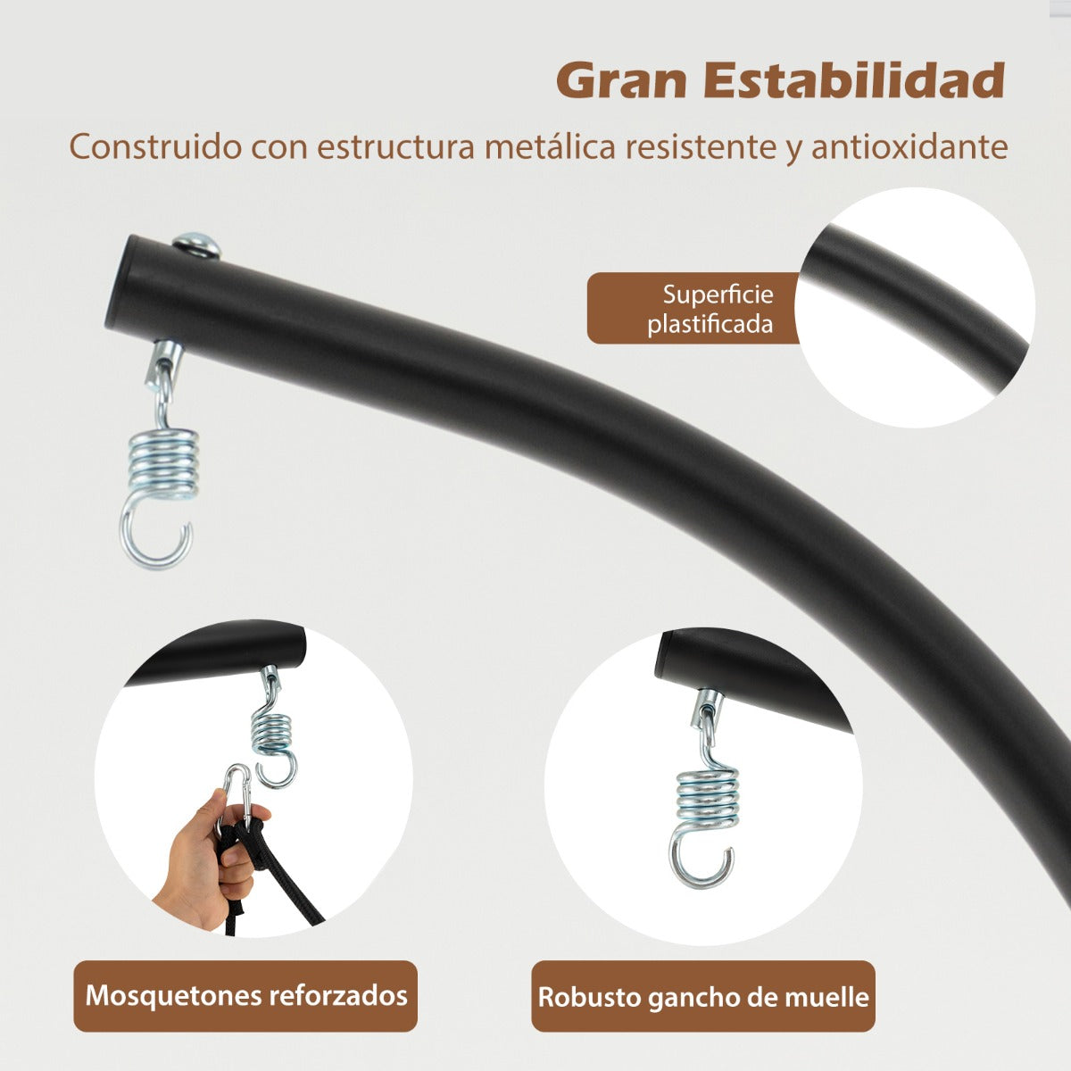 Columpio Colgante con Soporte Acogedores Cojines para Asiento Respaldo Estructura de Metal Inoxidable Respaldo Tejido para Patio Gris