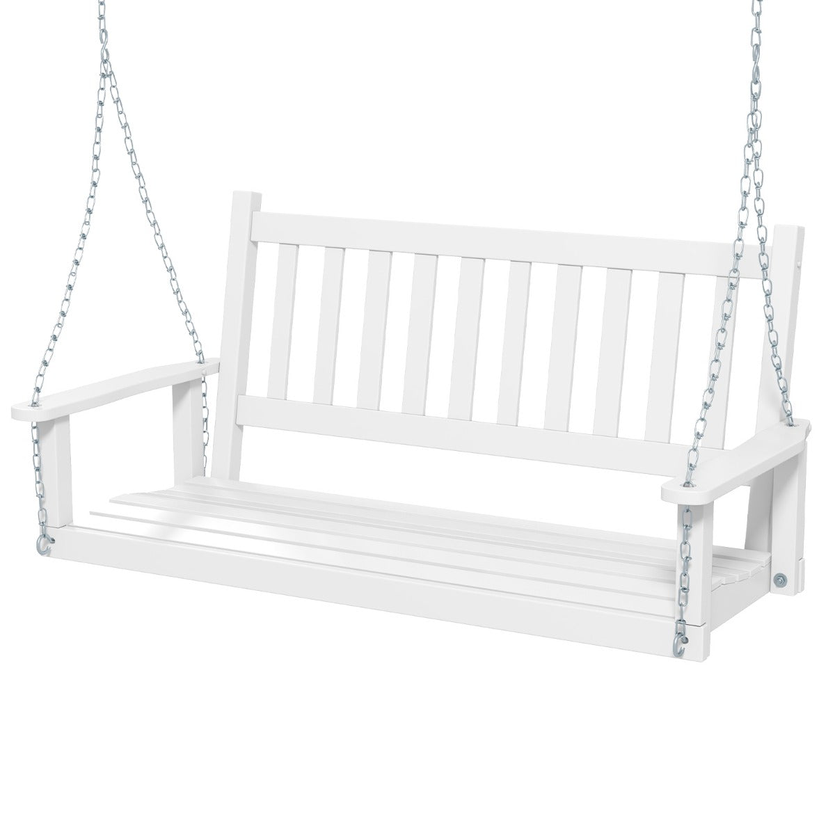 Banco Columpio de 2-3 Plazas Colgante de Jardín con Madera Álamo Cadenas Ajustables de 170cm Respaldo de Listones-Blanco-136 x 67 x 63 cm