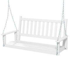Banco Columpio de 2-3 Plazas Colgante de Jardín con Madera Álamo Cadenas Ajustables de 170cm Respaldo de Listones-Blanco-136 x 67 x 63 cm