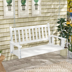 Banco Columpio de 2-3 Plazas Colgante de Jardín con Madera Álamo Cadenas Ajustables de 170cm Respaldo de Listones-Blanco-136 x 67 x 63 cm