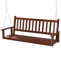 Banco Columpio de 2-3 Plazas Colgante de Jardín con Madera Álamo Cadenas Ajustables de 170cm Respaldo de Listones-Marrón-168 x 65 x 63 cm