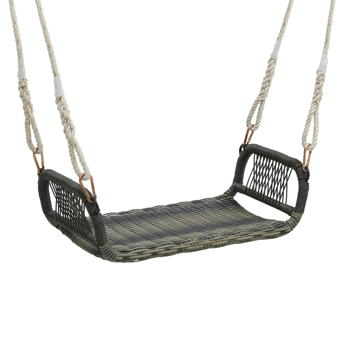 Columpio de Mimbre Asiento Curvado de Ratán de Mimbre con Cómodos Reposabrazos 2 Cuerdas de Cáñamo Colgantes para Porche Patio Trasero