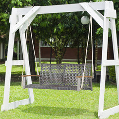 Banco Columpio de Exterior con 2 Asientos Columpio de Ratán PE Columpio para Pórtico Veranda Patio Jardín Balcón 131 x 68 x 54 cm Marrón
