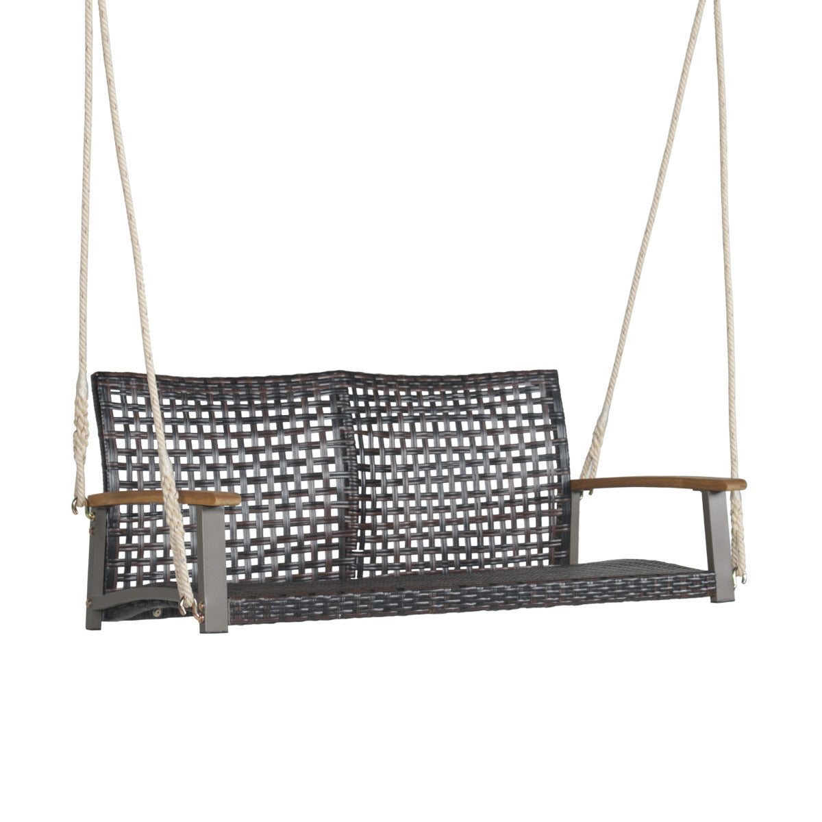 Banco Columpio de Exterior con 2 Asientos Columpio de Ratán PE Columpio para Pórtico Veranda Patio Jardín Balcón 131 x 68 x 54 cm Marrón