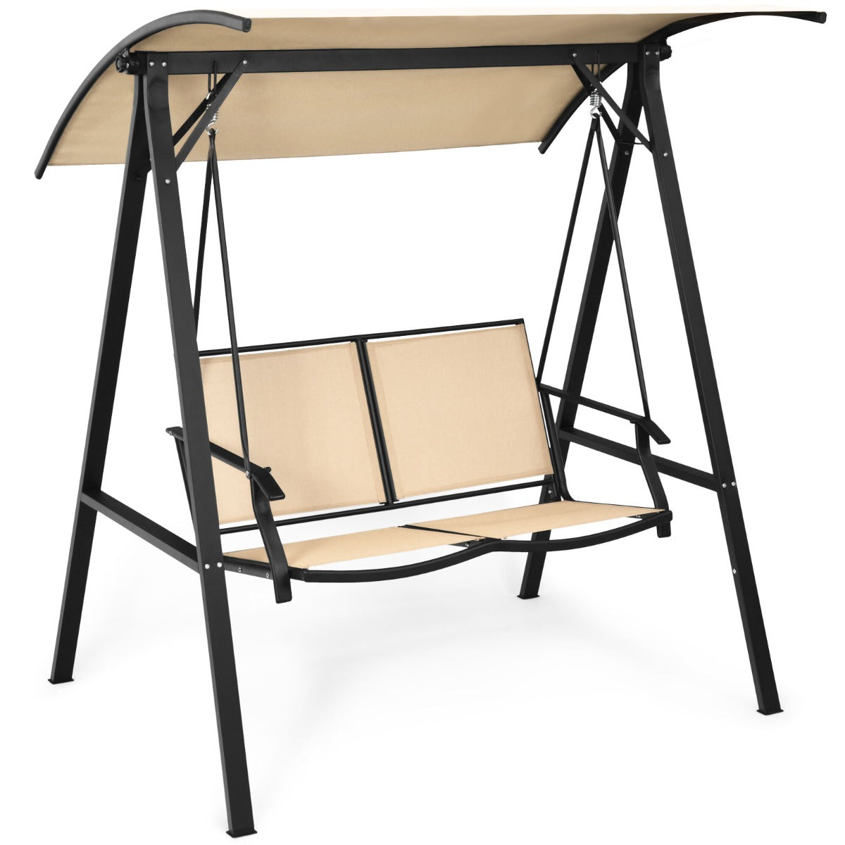 Columpio para 2 Personas con Dosel Ajustable Estructura Dosel de Metal Gancho de Resorte Resistente para Piscina Jardín Patio Beige