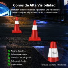 Conjunto de 12 Conos de PVC de Tráfico con Collar Reflectante Base Pesada y Chaleco de Seguridad para Construcción 28 x 28 x 43 cm Naranja