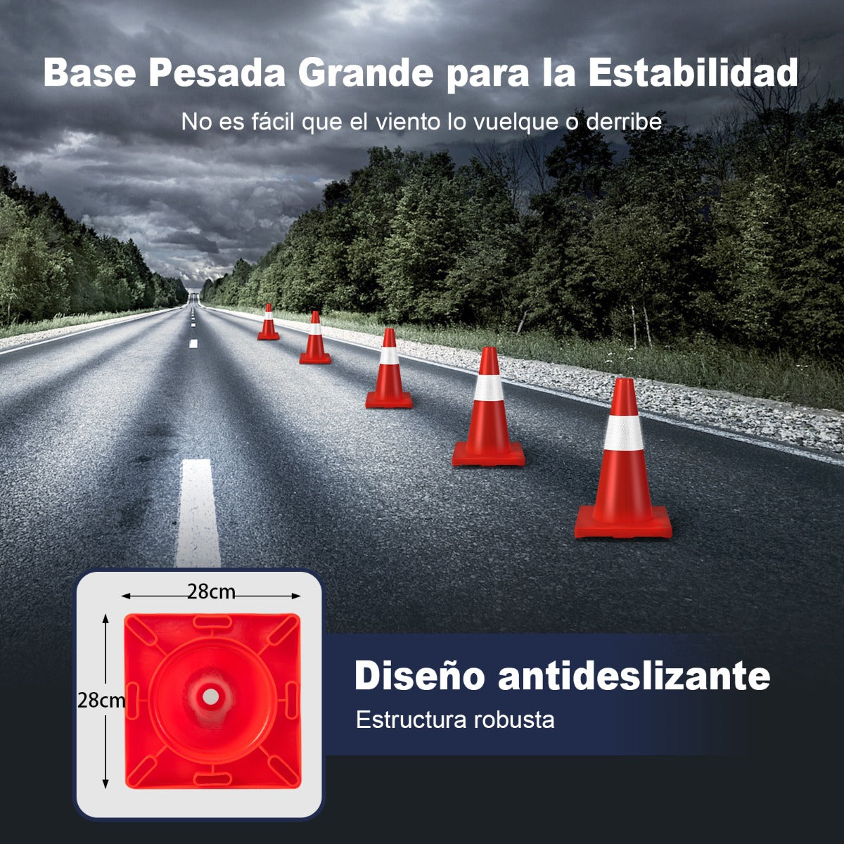 Conjunto de 12 Conos de PVC de Tráfico con Collar Reflectante Base Pesada y Chaleco de Seguridad para Construcción 28 x 28 x 43 cm Naranja