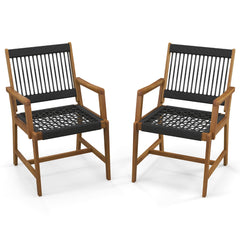 Conjunto de 2 Sillas de Comedor de Madera de Acacia para Exteriores con Cuerda Resistente Clima y Reposabrazos 64 x 57 x 90 cm Natural