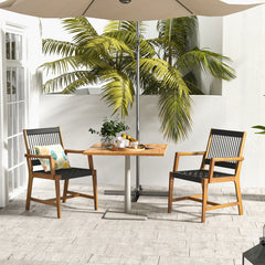 Conjunto de 2 Sillas de Comedor de Madera de Acacia para Exteriores con Cuerda Resistente Clima y Reposabrazos 64 x 57 x 90 cm Natural
