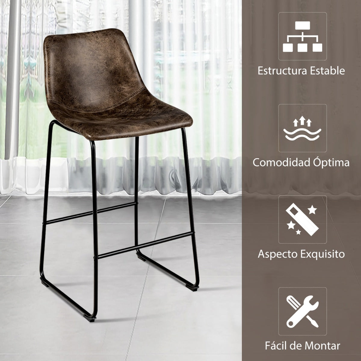 Juego de 2 Taburetes Alto Mostrador de Terciopelo Sintético con Patas de Metal Reposapiés Vintage para Cocina Bar 49 x 47 x 102 cm Dorado