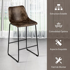 Juego de 2 Taburetes Alto Mostrador de Terciopelo Sintético con Patas de Metal Reposapiés Vintage para Cocina Bar 49 x 47 x 102 cm Dorado