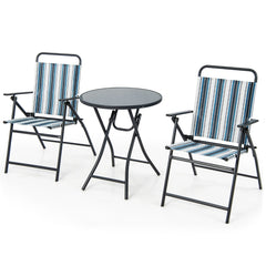 Conjunto de Mesa y 2 Sillas Plegables para Jardín con Tela Texteline Transpirable y Marco de Metal para Patio Trasero Piscina y Balcón