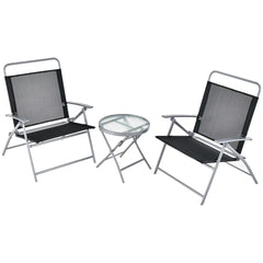 Conjunto de Mesa y 2 Sillas Plegables parfa Jardín con Tela Transpirable Encimera de Vidrio Templado y Marco de para Balcón y Terraza
