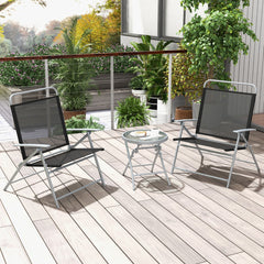 Conjunto de Mesa y 2 Sillas Plegables parfa Jardín con Tela Transpirable Encimera de Vidrio Templado y Marco de para Balcón y Terraza