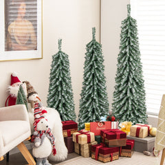 Conjunto de 3 Árboles de Navidad Artificiales de Lápiz de 120/150/180cm con Nieve Realista 100/120/180 Luces LED 216/302/505 Puntas de Ramas