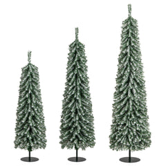 Conjunto de 3 Árboles de Navidad Artificiales de Lápiz de 120/150/180cm con Nieve Realista 100/120/180 Luces LED 216/302/505 Puntas de Ramas