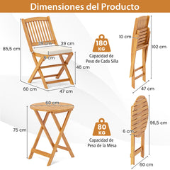 Conjunto de Bistro de Patio Plegable Mesa y Sillas de Madera con Cojines Suaves para Terraza Jardín Crema