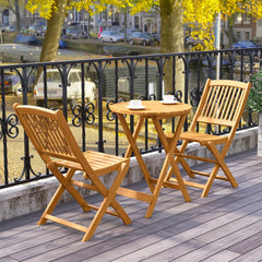 Conjunto de Bistro de Patio Plegable Mesa y Sillas de Madera con Cojines Suaves para Terraza Jardín Crema