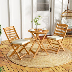 Conjunto de Bistro de Patio Plegable Mesa y Sillas de Madera con Cojines Suaves para Terraza Jardín Crema