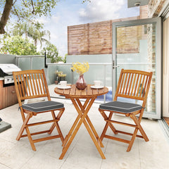 Conjunto de Bistro de Patio Plegable Mesa y Sillas de Madera con Cojines Suaves para Terraza Jardín Gris