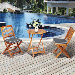 Conjunto de Bistro de Patio Plegable Mesa y Sillas de Madera con Cojines Suaves para Terraza Jardín Gris
