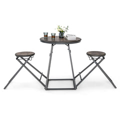 Conjunto de Comedor Plegable Mesa Redonda y Taburetes de Bar para Espacios Pequeños Gris