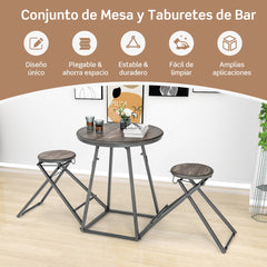 Conjunto de Comedor Plegable Mesa Redonda y Taburetes de Bar para Espacios Pequeños Gris