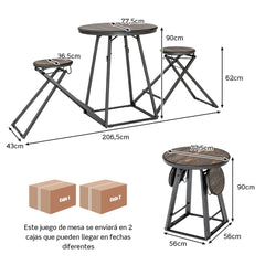 Conjunto de Comedor Plegable Mesa Redonda y Taburetes de Bar para Espacios Pequeños Gris