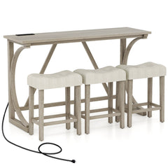 Conjunto de Mesa de Bar de 4 Piezas con Toma de Corriente Asientos Acolchados para 3 Personas Gris y Beige