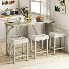 Conjunto de Mesa de Bar de 4 Piezas con Toma de Corriente Asientos Acolchados para 3 Personas Gris y Beige