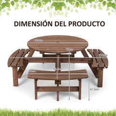 Conjunto de Mesa de Picnic de Madera para Exteriores para 8 Personas con Orificio para Sombrilla Mesa de Picnic y 4 Bancos para Jardín
