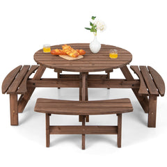 Conjunto de Mesa de Picnic de Madera para Exteriores para 8 Personas con Orificio para Sombrilla Mesa de Picnic y 4 Bancos para Jardín