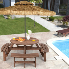 Conjunto de Mesa de Picnic de Madera para Exteriores para 8 Personas con Orificio para Sombrilla Mesa de Picnic y 4 Bancos para Jardín